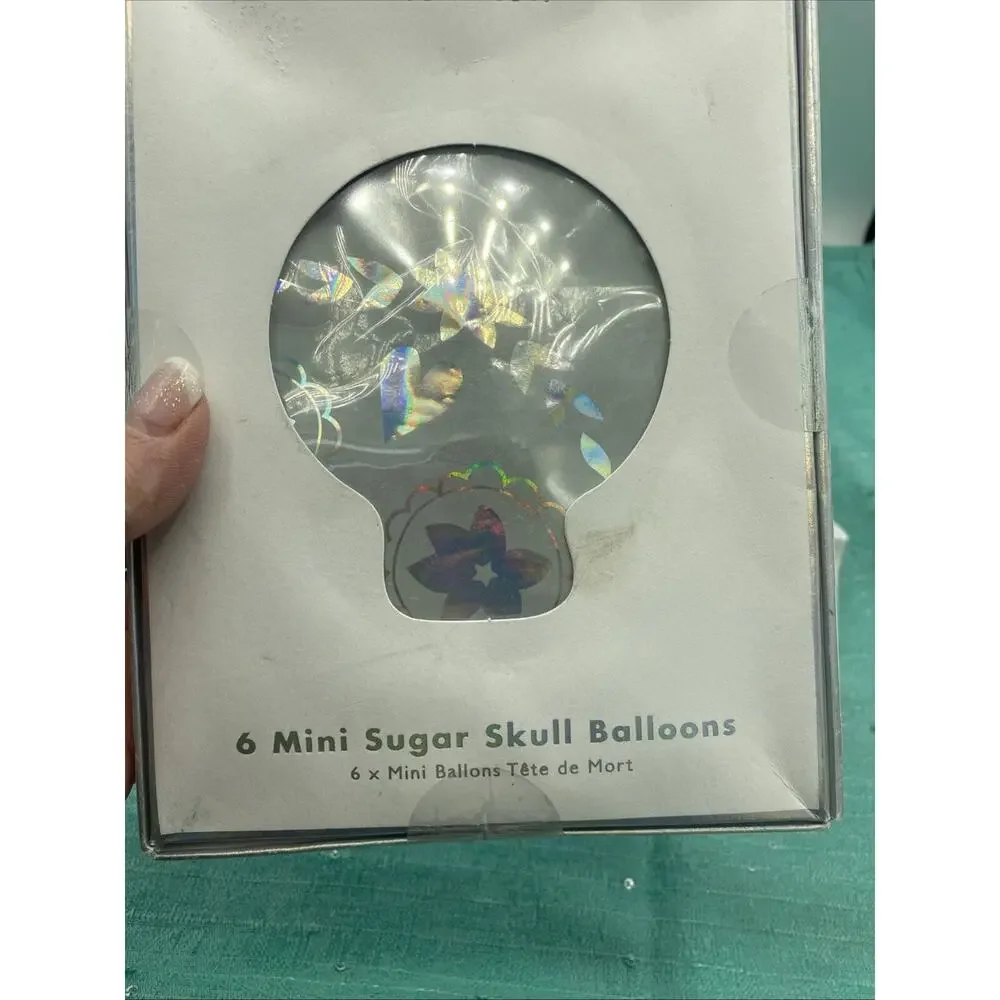 Meri Meri 6 Mini Sugar Skull Balloons, New In Box. 5”x6” Approx.